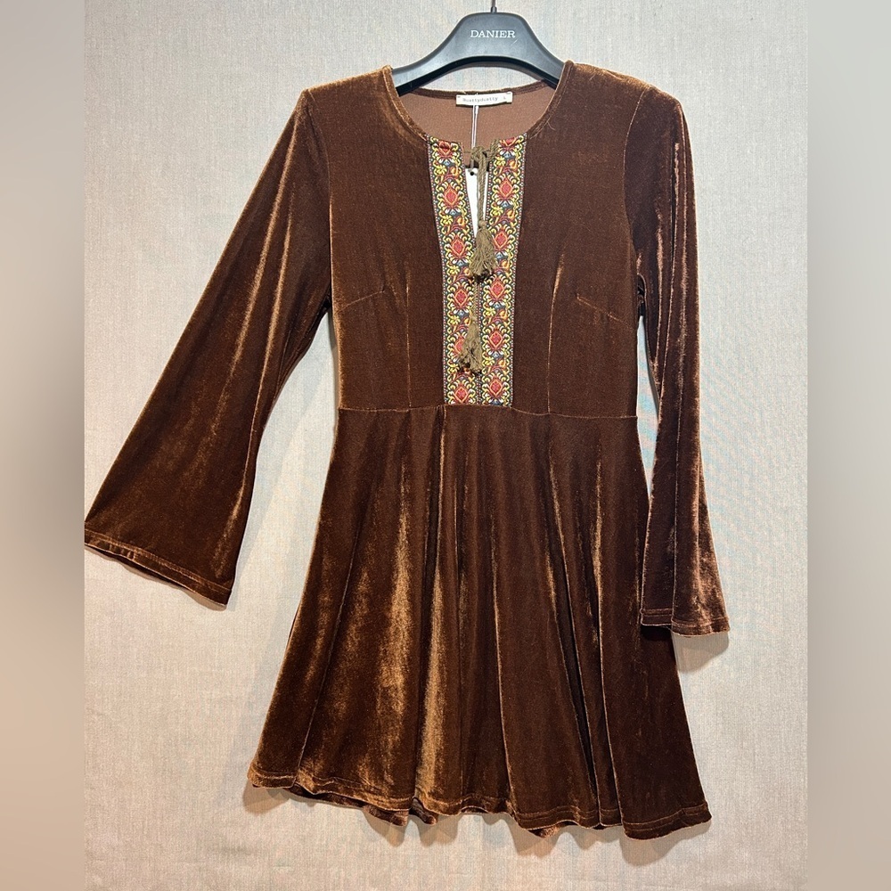 Brown Velvet Mini Dress